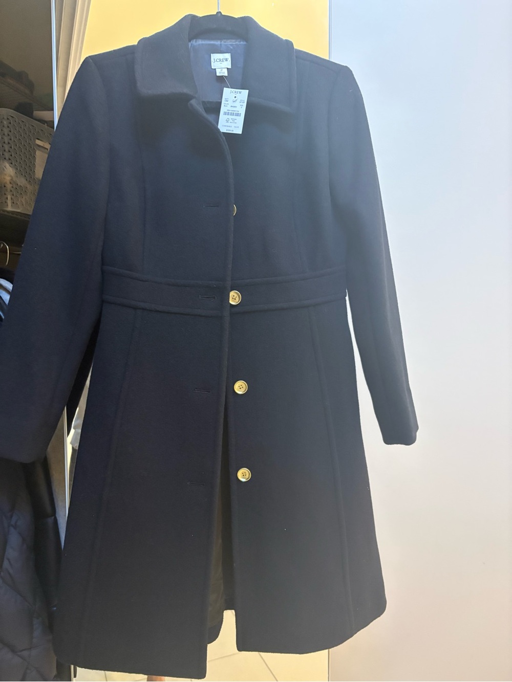 J. Crew BlackWool-Blend Lady Style Coat with Gold Buttons
